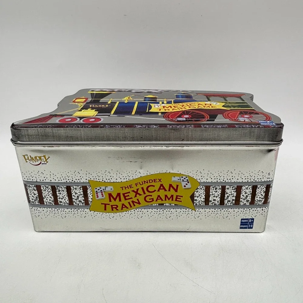 Mexican Train Game COMPLETE Fundex 2003 Metal Tin Tiles Electronic Hub Dominoes
